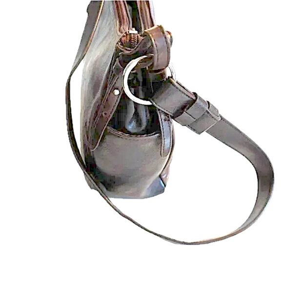 Aurielle Leather Crossbody Bag Satchel Dark Brown Silver Hardware VTG - Picture 3 of 9